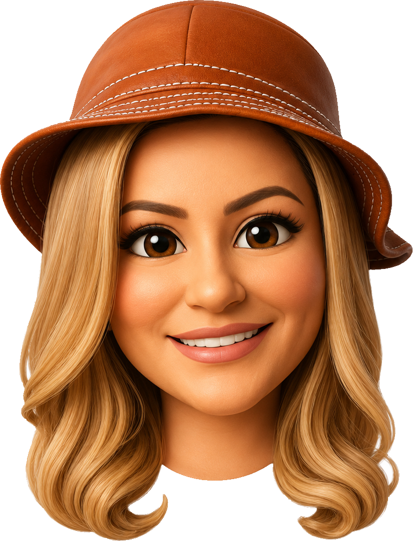 Caricatura de Danielle do Vale usando chapéu